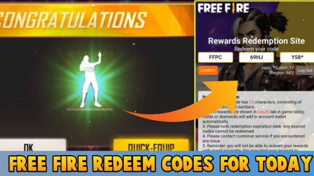 Free Fire Redeem Codes for today